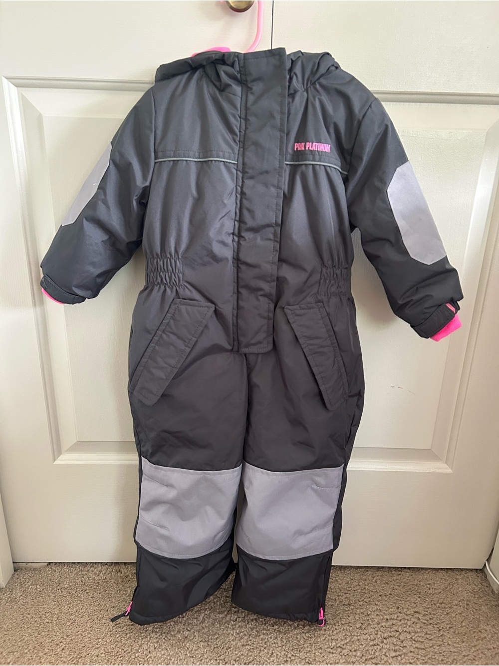 Pink Platinum Gray Snowsuit with Pink Accents, Size 2T